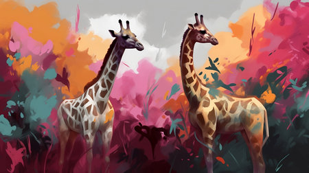 Giraffes in the savannah. Vector Illustration.の素材