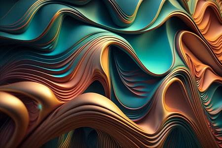 3d rendering of abstract background with smooth wavy lines in orange and blue colorsの素材