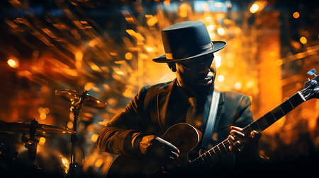 Portrait of a handsome african american musician playing guitar.の素材