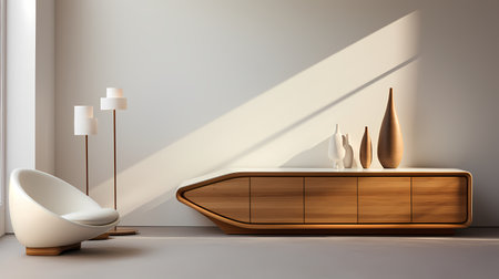 Bathroom interior with a wooden bathtub and a lamp. 3d renderingの素材