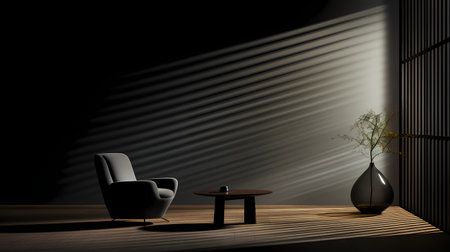 Interior design scene with armchair and coffee table. 3D renderingの素材