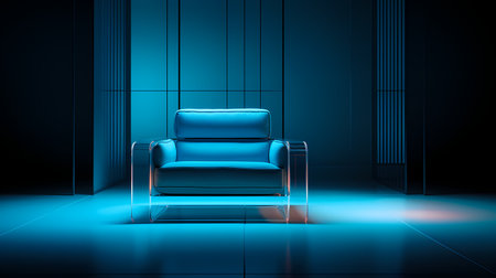 Luxury armchair in blue interior. 3D Renderingの素材