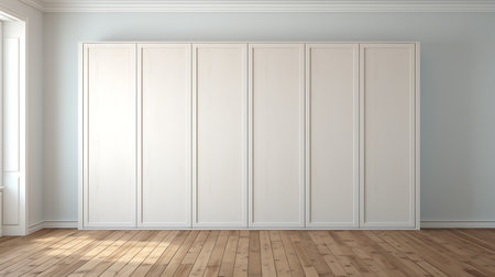 Empty room with white walls and wooden floor. 3d rendering.の素材