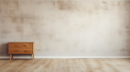 Empty room with wooden chest of drawers and beige wall. 3D Renderingの素材