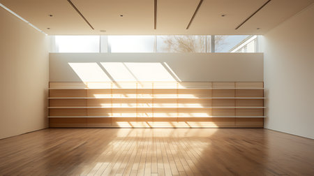 interior of modern bright room with wooden floor, 3d renderの素材