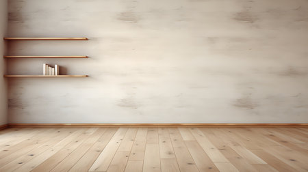 Empty room with bookshelf and wooden wall. 3d renderingの素材