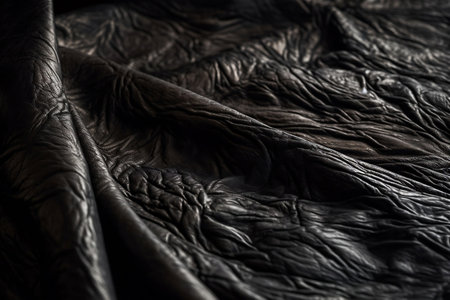Texture of crumpled black satin fabric as background, closeupの素材