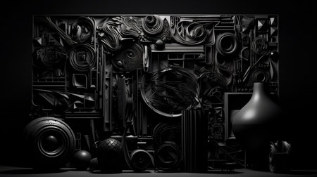 3d rendering of abstract composition with black vase on black backgroundの素材