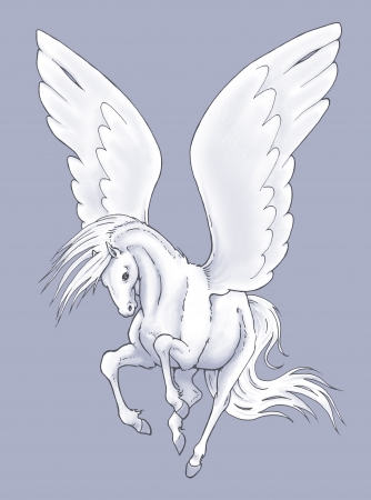 Illustration of a white flying Pegasusの写真素材