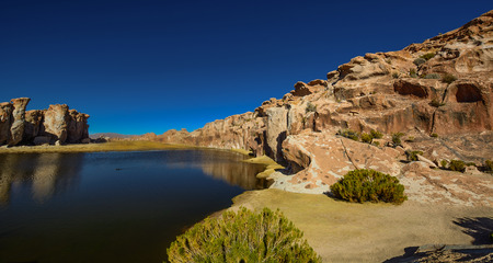 Exotic stones and blue sky in the Andesの写真素材
