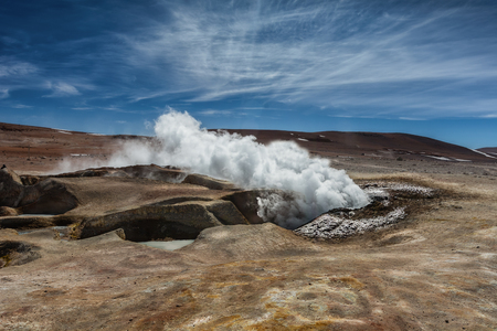 Geyser - the volcanic landscape of the Andes in tomorrow's sun volcanoの写真素材