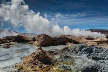 Geyser - the volcanic landscape of the Andes in tomorrow's sun volcanoの写真素材