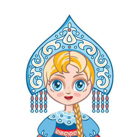 portrait avatar. the girl in the Russian national suit. Historical clothesのイラスト素材