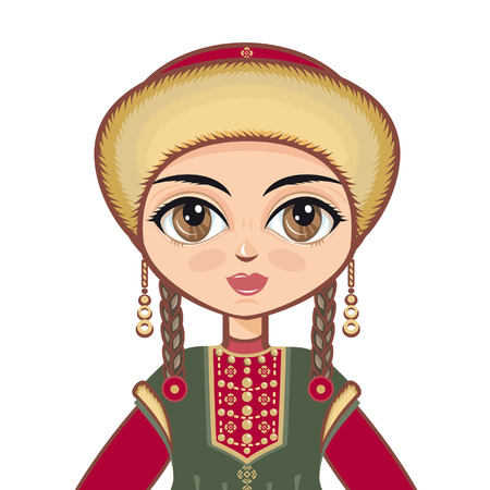 The girl in Bashkir dress. Historical clothes. Portrait avatarのイラスト素材