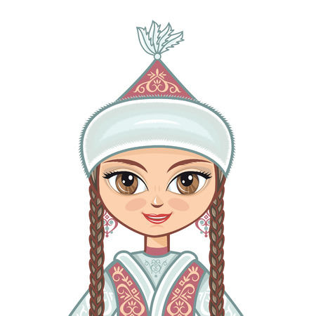The girl in Kazakh dress. Historical clothes. Portrait avatarのイラスト素材