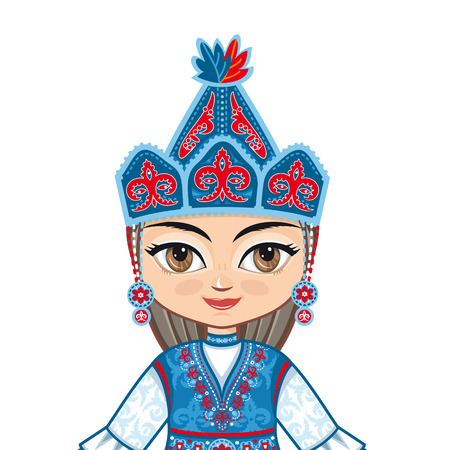 Portrait, avatar. The girl in Kyrgyz dress. Historical clothes.のイラスト素材