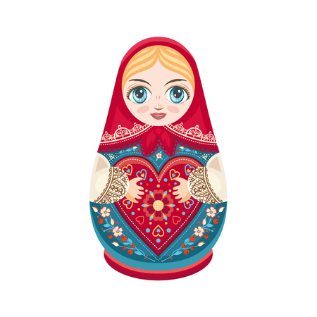 Matryoshka. Russian folk wooden doll. Babushka doll. Vector illustration on white backgroundのイラスト素材