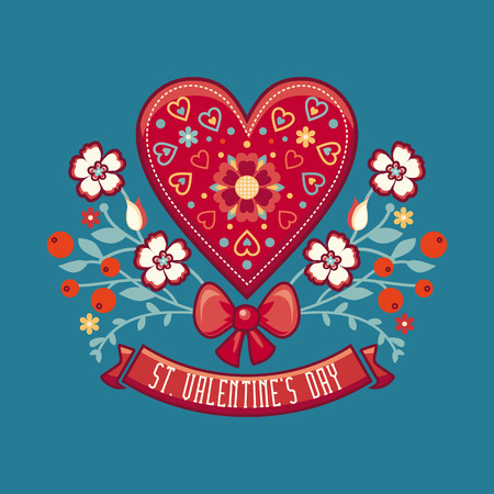 Valentines Day background with hearts and flower. Wedding cardのイラスト素材