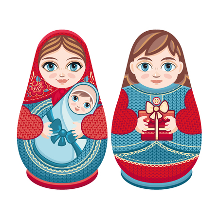 Matryoshka. Russian folk nesting doll. Babushka dollのイラスト素材