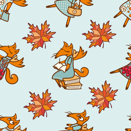 Funny Fox. Seamless patternのイラスト素材