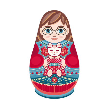 Matryoshka. Russian folk nesting doll. Babushka doll. Vector illustration on white backgroundのイラスト素材