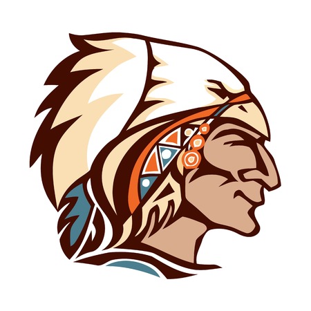American Indian chief head. Indian feather headdress of eagle.のイラスト素材