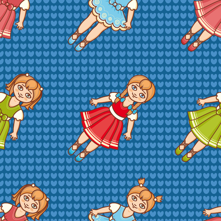 Little Ballerina. Cartoon style. Seamless pattern. Baby Doll. Colorful background.のイラスト素材