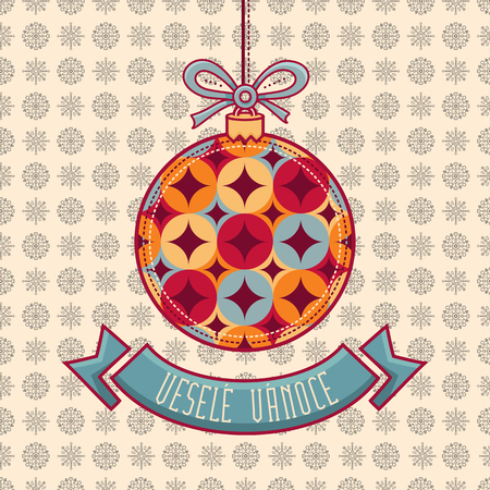 Vesele Vanoce. Christmas message. Lettering composition with phrase on Czech language. Warm wishes for happy holidays. Best for greeting card, promotion. English translation: Merry Christmas.のイラスト素材