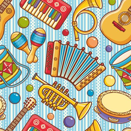 Musical instrument.  Seamless pattern. Vector ornament. Cartoon style.のイラスト素材
