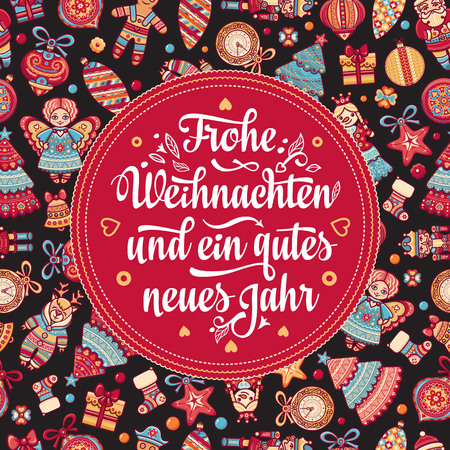 Frohe Weihnacht.  Xmas Congratulations in German language. Christmas in Belgium, Austria, Liechtenstein, Switzerland. Happy Christmas in Deutschland.のイラスト素材