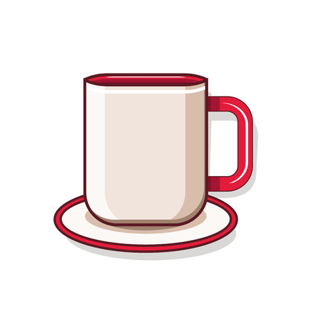 Cartoon style. Mug with saucer on white background. Vector illustrationのイラスト素材