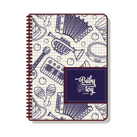 Office supplies for children. Notepad on white background with musical instrument designのイラスト素材