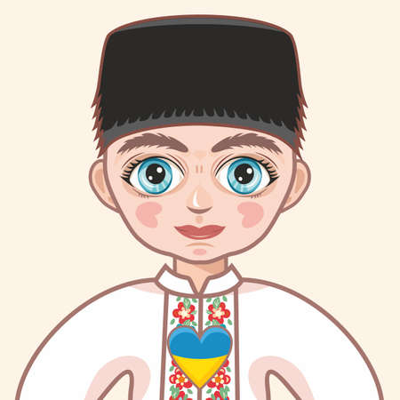 Boy in ukrainian traditional costumes. Boy from Ukraine blue and yellowのイラスト素材