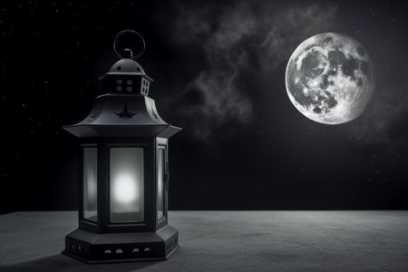 lantern in the dark with moon on the background.の素材