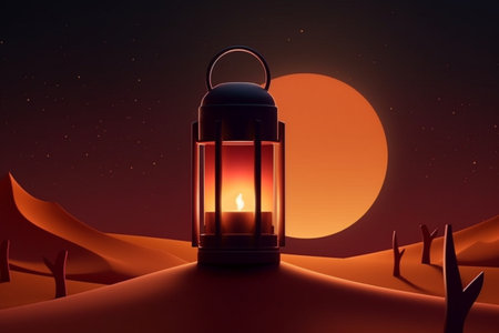 Lantern in the desert. Ramadan Kareem background.の素材