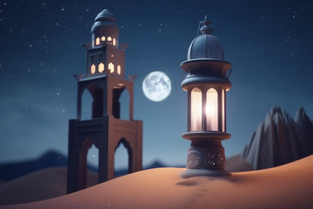 Ramadan Kareem background with mosque and moon.の素材
