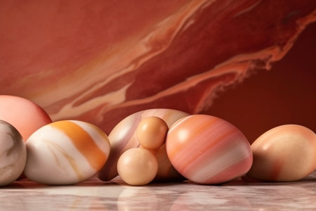 Colored marble eggs on a marble background. close-up.の素材
