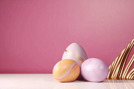 Easter eggs on a pink background. Happy Easter. copyspace.の素材