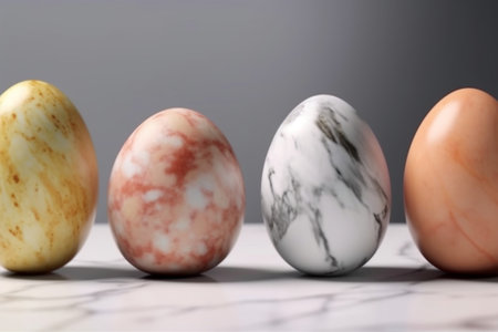 Easter eggs with marble texture on gray background.の素材