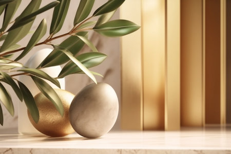 Golden and silver easter eggsle table.の素材