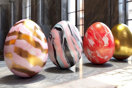 three colorful easter eggsle floor.の素材