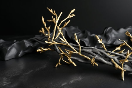 golden branches on a black background.の素材