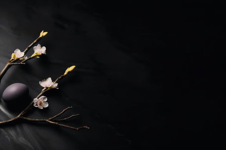 Easter egg with flowers on a black background. copyspace.の素材