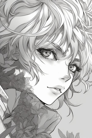 Beautiful girl with flowers in her hair. hand-drawn illustration.の素材