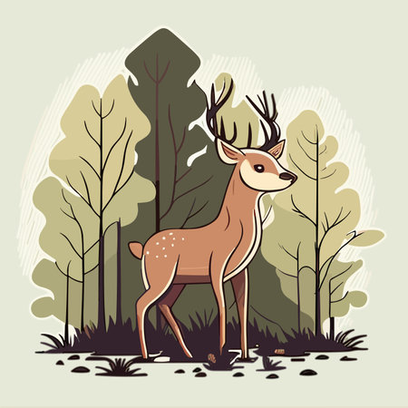 Deer in the forest. Vector illustration in flat cartoon style.のイラスト素材