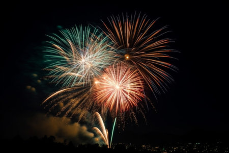 Colorful firework display for happy celebration new year and merry christmasの素材