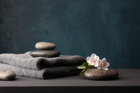 Spa still life with zen stones, orchid and towelsの素材