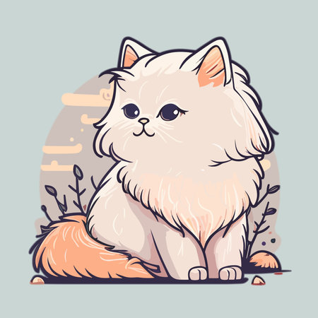 Cute cartoon cat sitting on the ground. Vector illustration in a flat style.のイラスト素材