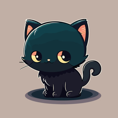 Cute black cat with big eyes. Vector illustration in cartoon style.のイラスト素材