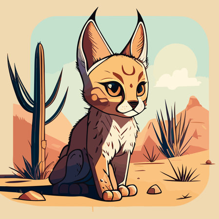 Cute cartoon lynx in the desert. vector illustration for your designのイラスト素材